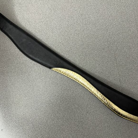 BCBG Max Azria Belt Womens Small Gold Buckle Black Metallic Vegan - Picture 4 of 8